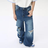 Hearujoy Personality Male Straight Jeans Hole Worn-out Loose Wide Leg Denim Pants Washed Casual Men's Trousers Summer 9C6281